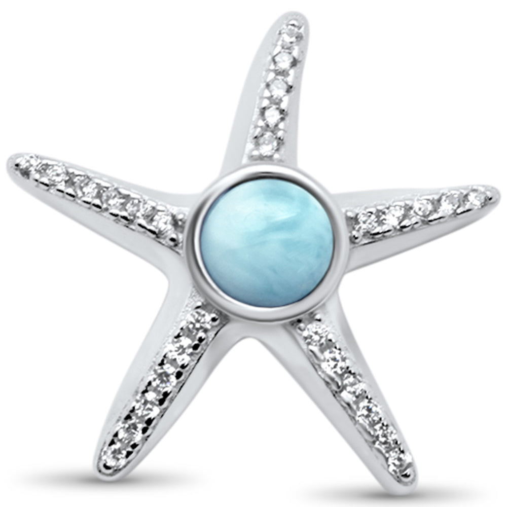 Natural Round Larimar & CZ Starfish .925 Sterling Silver Pendant ABC Rugs Kilims