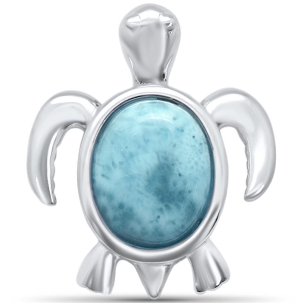 Oval Shaped Natural Larimar Turtle .925 Sterling Silver Pendant ABC Rugs Kilims