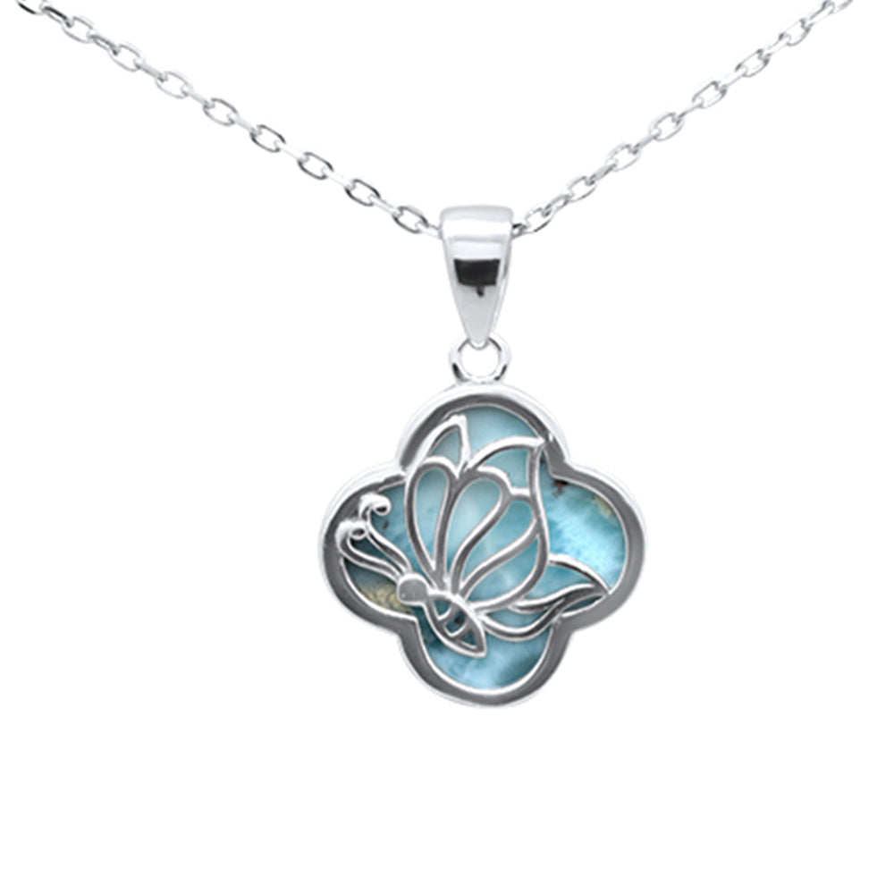 Natural Larimar Butterfly .925 Sterling Silver Pendant Necklace 16-18" Extension ABC Rugs Kilims