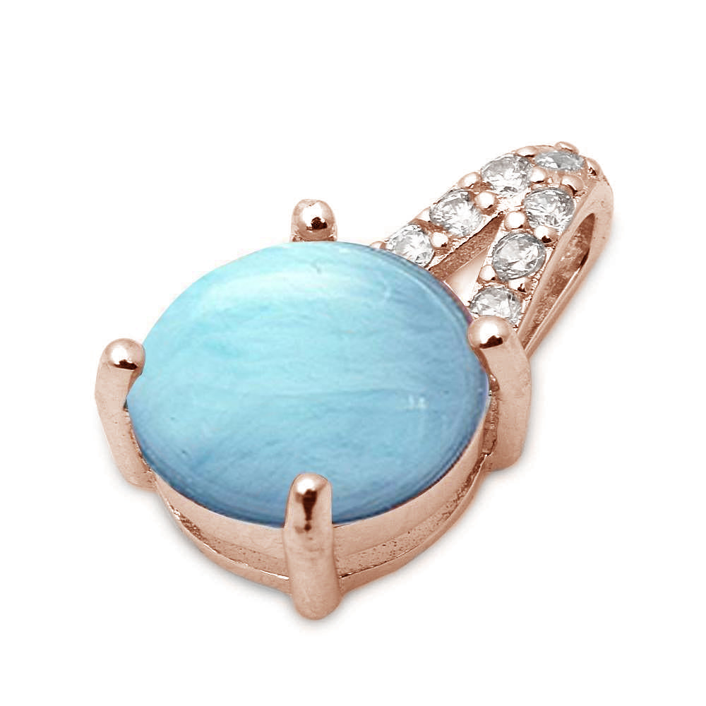 Rose Gold Plated Larimar & Cubic Zirconia .925 Sterling Silver Pendant ABC Rugs Kilims