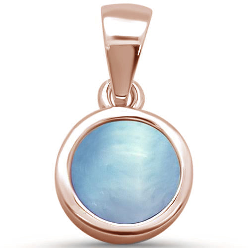 Rose Gold Plated Round Natural Larimar .925 Sterling Silver Pendant ABC Rugs Kilims