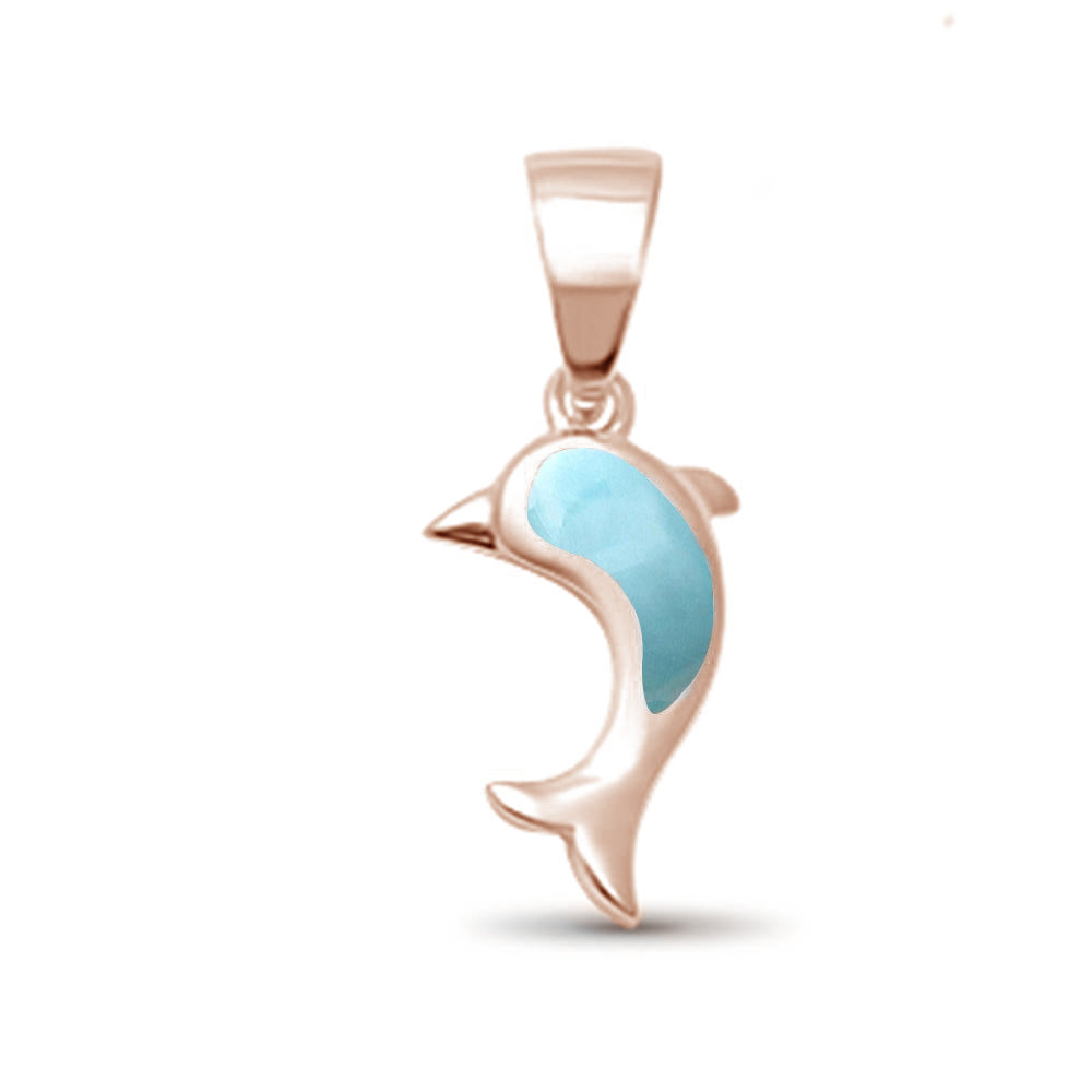 Rose Gold Plated Natural Larimar Dolphin .925 Sterling Silver Pendant ABC Rugs Kilims