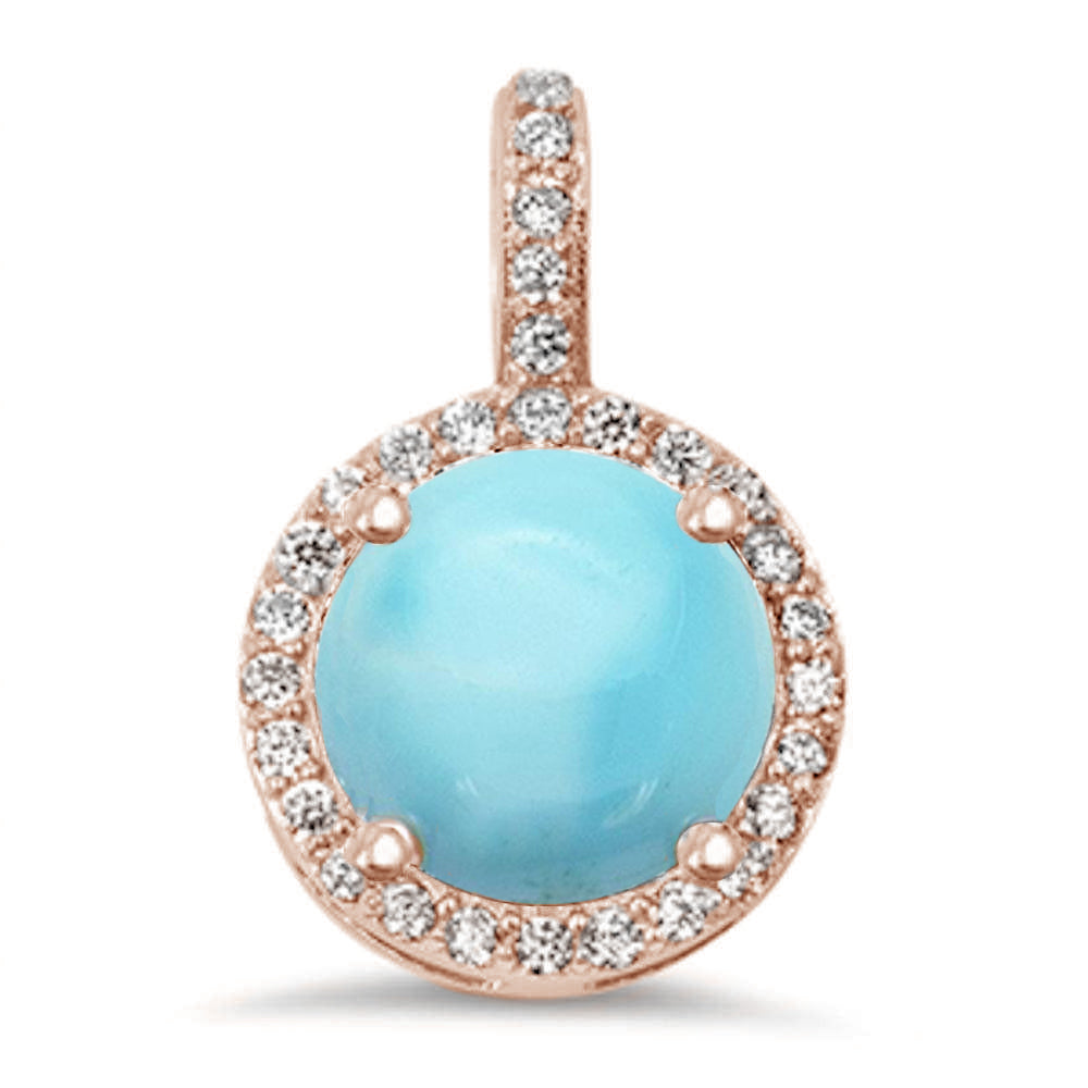 Rose Gold Plated Natural Larimar Halo Style .925 Sterling Silver Pendant ABC Rugs Kilims