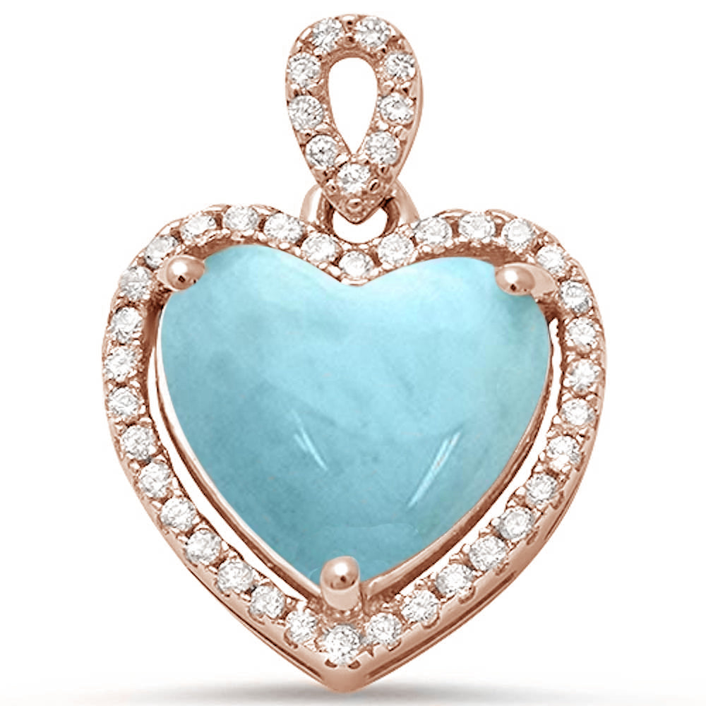 Rose Gold Plated Natural Larimar & Cz Heart Charm .925 Sterling Silver Pendant ABC Rugs Kilims