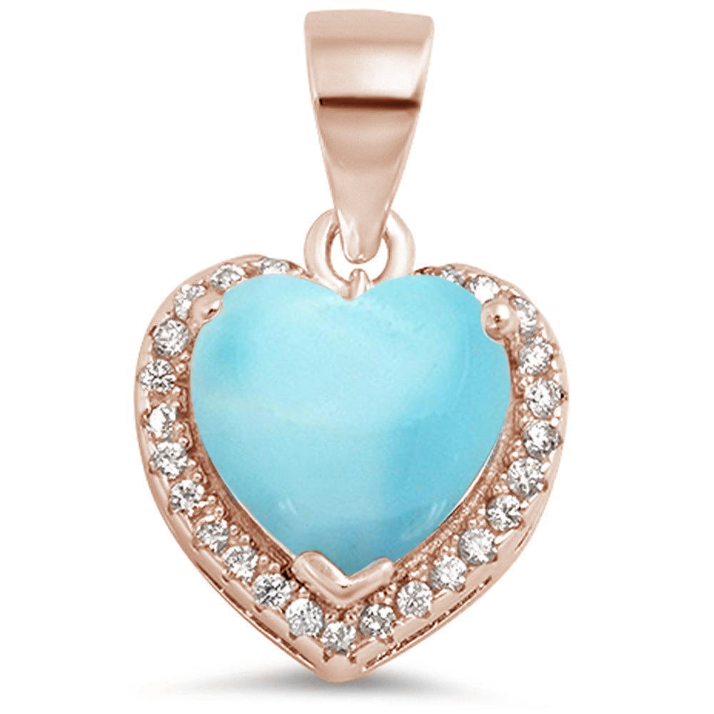 Rose Gold Plated Natural Larimar Heart With CZ .925 Sterling Silver Pendant ABC Rugs Kilims