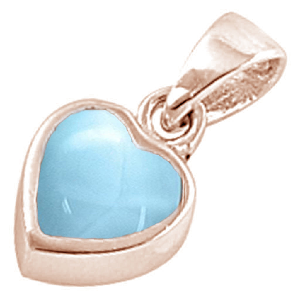 Rose Gold Plated Natural Larimar Cute Heart .925 Sterling Silver Charm Pendant ABC Rugs Kilims