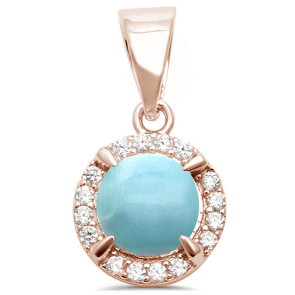 Rose Gold Plated Natural Larimar & Cubic Zirconia .925 Sterling Silver Pendant ABC Rugs Kilims