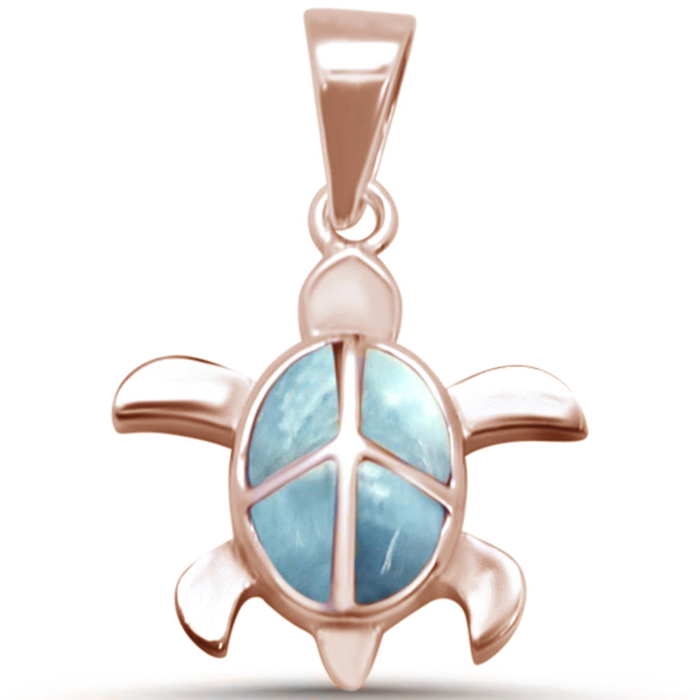 Rose Gold Plated Turtle Natural Larimar .925 Sterling Silver Pendant ABC Rugs Kilims