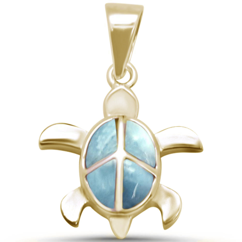 Yellow Gold Plated Turtle Natural Larimar .925 Sterling Silver Pendant ABC Rugs Kilims