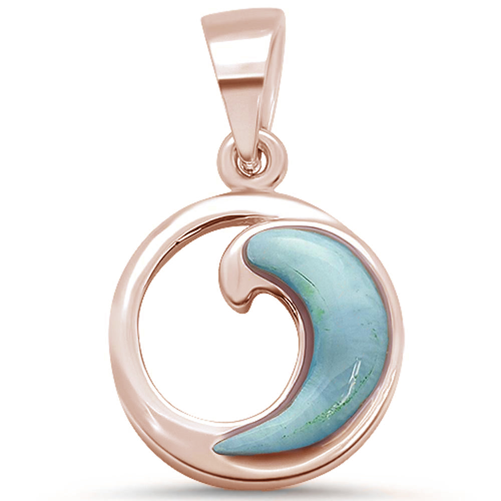 Rose Gold Plated Natural Larimar Wave Deisgn .925 Sterling Silver Pendant ABC Rugs Kilims