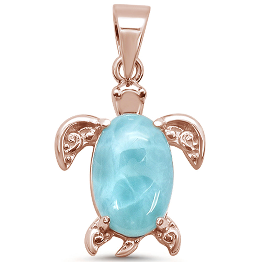 Rose Gold Plated Natural Larimar Turtle .925 Sterling Silver Charm Pendant ABC Rugs Kilims