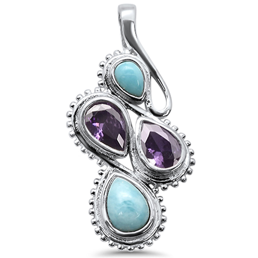 Natural Larimar Pear & Amethyst .925 Sterling Silver Charm Pendant ABC Rugs Kilims