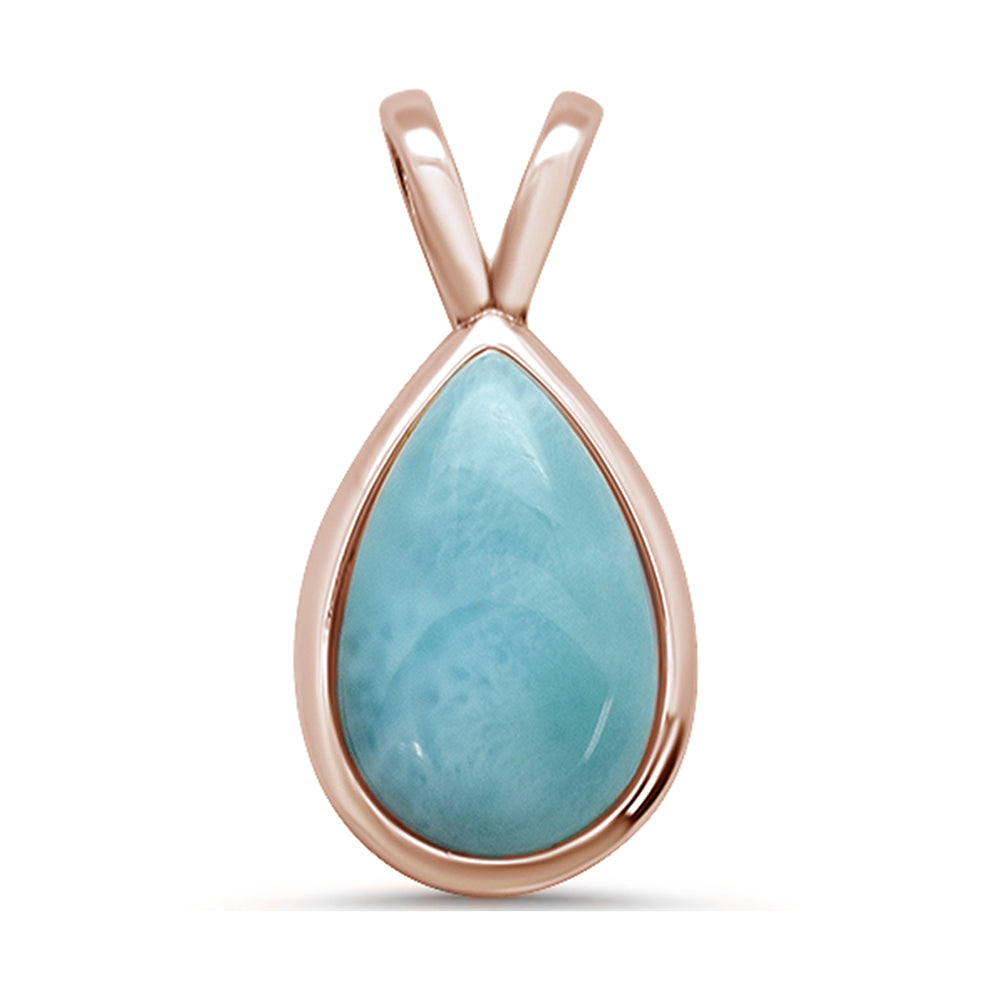 Rose Gold Plated Pear Shaped Natural Larimar .925 Sterling Silver Pendant ABC Rugs Kilims