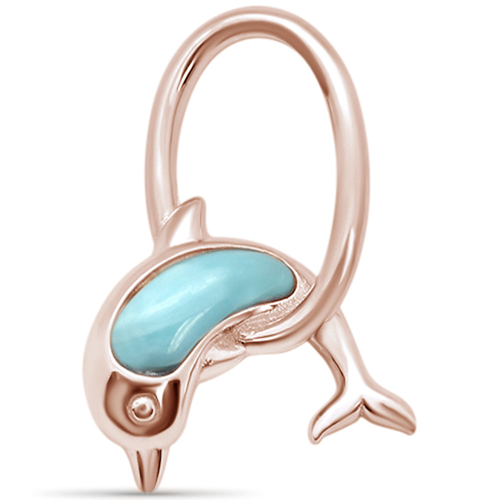 Rose Gold Plated Natural Larimar Dolphin Jumping Hoops .925 Sterling Silver Charm Pendant ABC Rugs Kilims