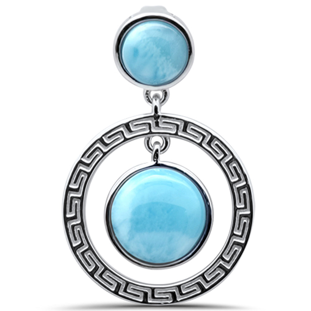 Round Natural Larimar Greek Design .925 Sterling Silver Pendant ABC Rugs Kilims