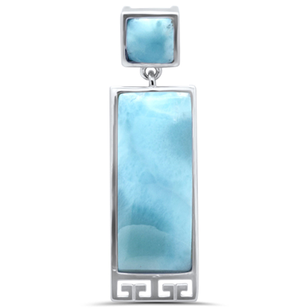 Square & Rectangle Natural Larimar Greek Design .925 Sterling Silver Pendant ABC Rugs Kilims