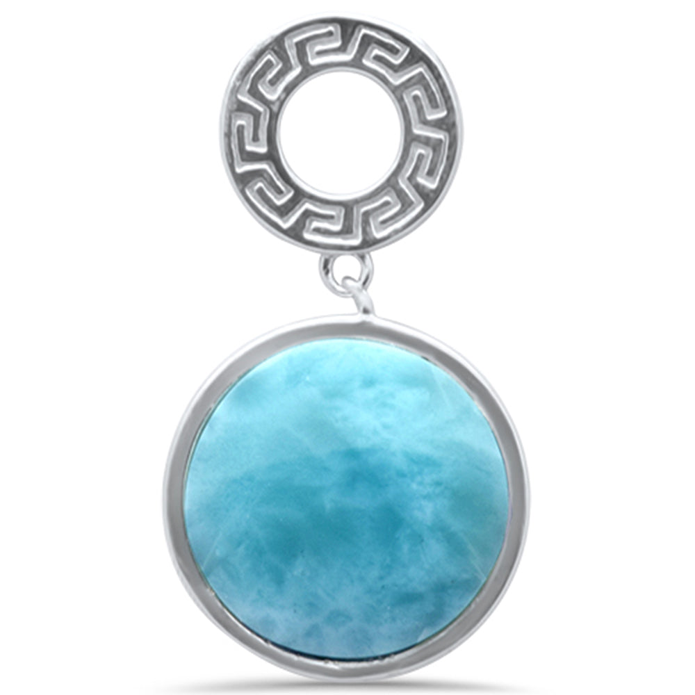 Round Natural Larimar Greek Design .925 Sterling Silver Pendant Necklace 16-18" Extension ABC Rugs Kilims