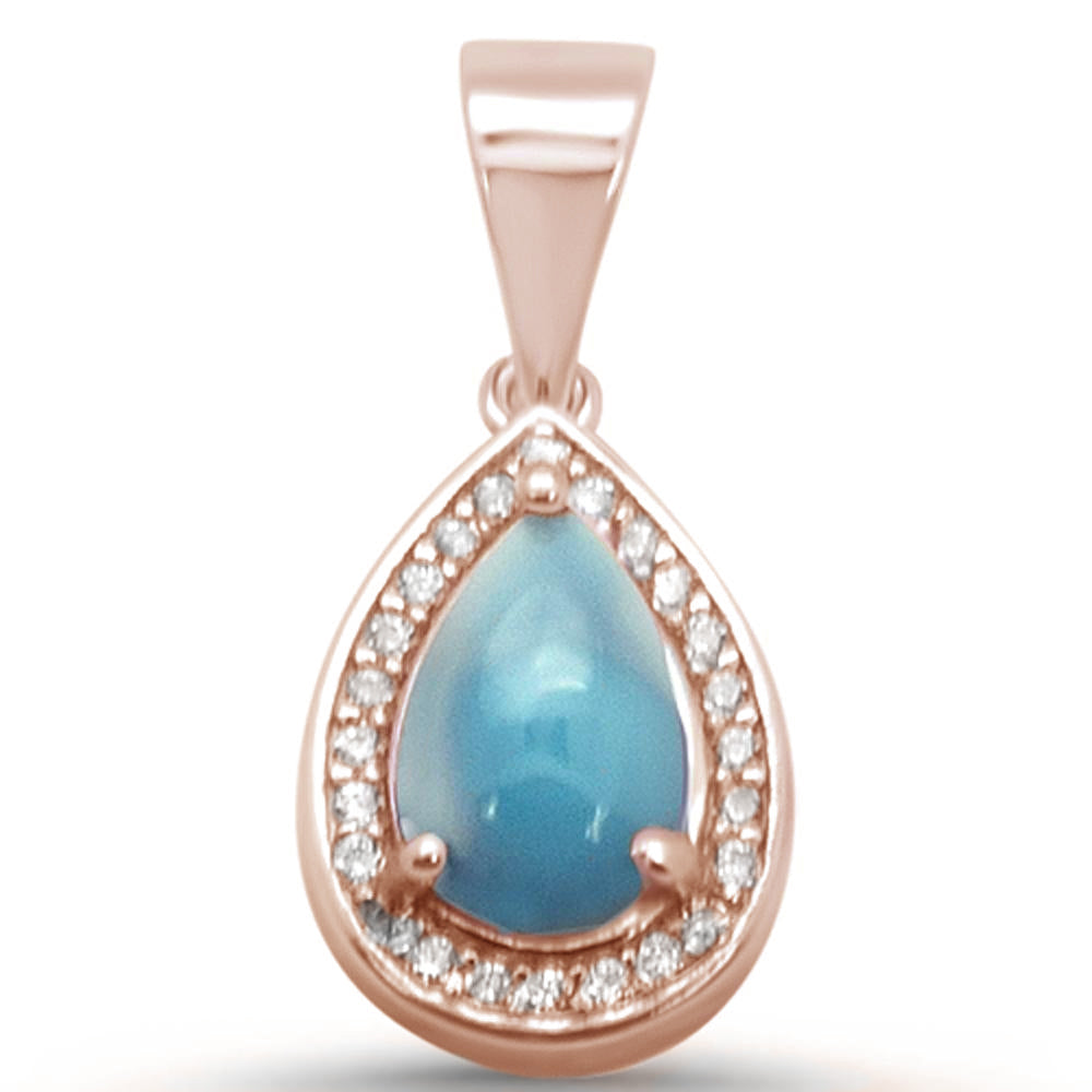 Rose Gold Plated Pear Shaped Natural Larimar .925 Sterling Silver Pendant ABC Rugs Kilims