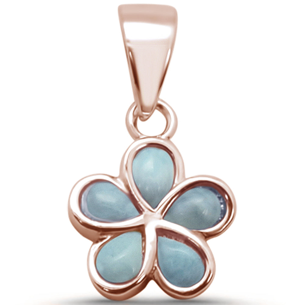 Rose Gold Plated Larimar Plumeria .925 Sterling Silver Pendant .75" ABC Rugs Kilims