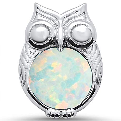 White Opal Owl Design .925 Sterling Silver Pendant ABC Rugs Kilims