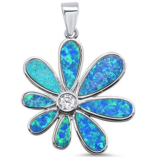 Blue Opal Flower .925 Sterling Silver Charm Pendant ABC Rugs Kilims