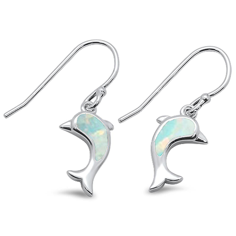 White Opal Dolphin Dangle .925 Sterling Silver Earrings ABC Rugs Kilims