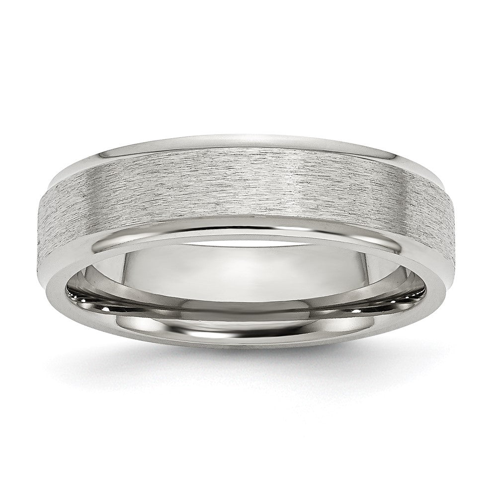 Stainless Steel Polished w/Satin Center 6mm Ridged Edge Band