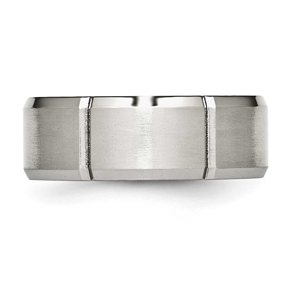 Stainless Steel Brushed/Polished Grooved 8mm Beveled Edge Band