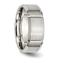 Stainless Steel Brushed/Polished Grooved 8mm Beveled Edge Band