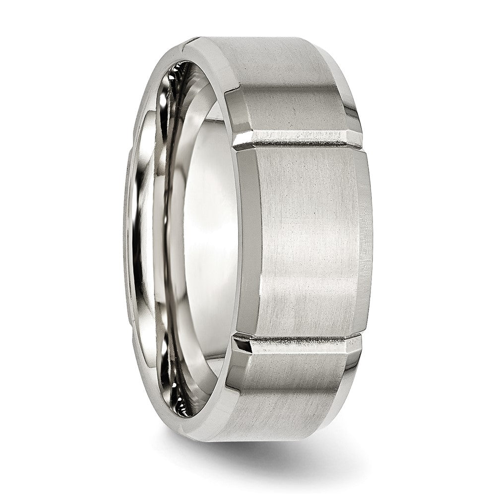 Stainless Steel Brushed/Polished Grooved 8mm Beveled Edge Band