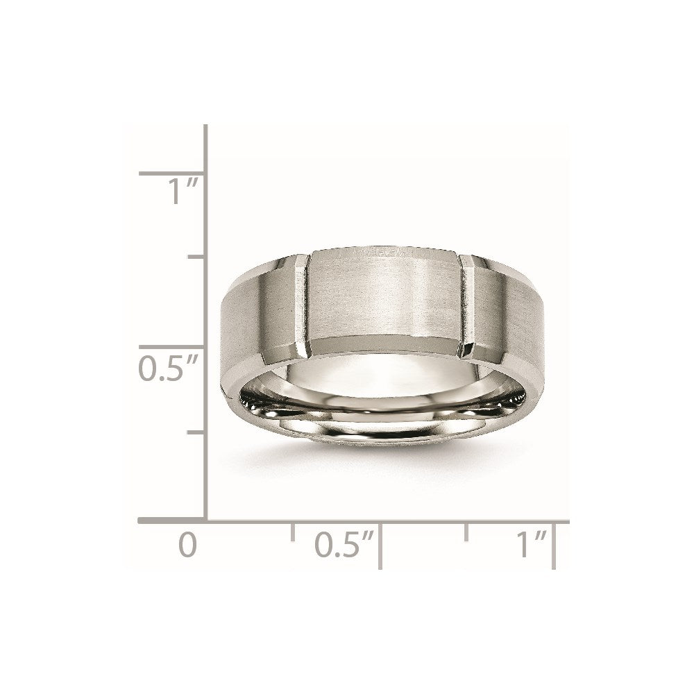 Stainless Steel Brushed/Polished Grooved 8mm Beveled Edge Band