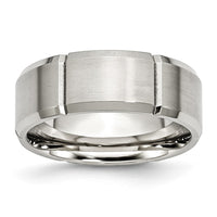 Stainless Steel Brushed/Polished Grooved 8mm Beveled Edge Band