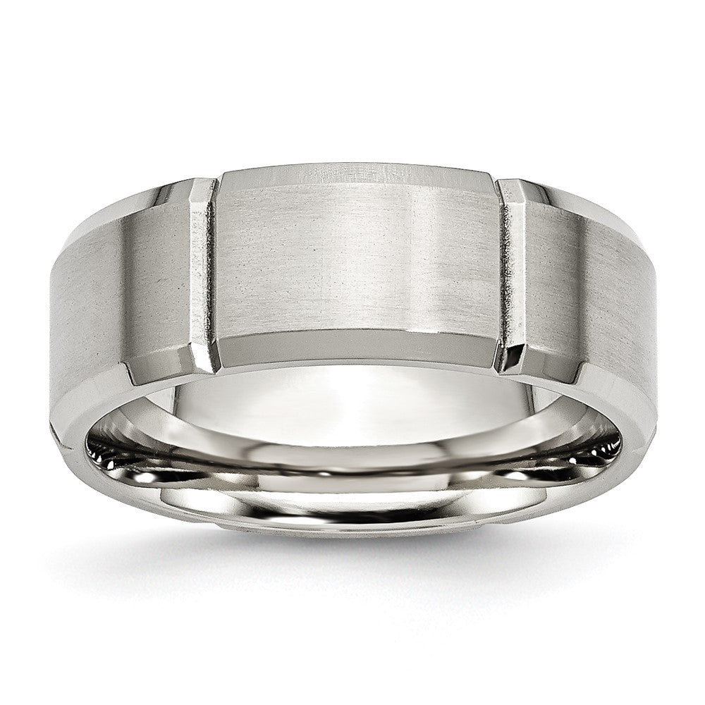 Stainless Steel Brushed/Polished Grooved 8mm Beveled Edge Band