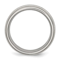 Stainless Steel Polished/Brushed Criss-cross Design 7mm Ridged Edge Band