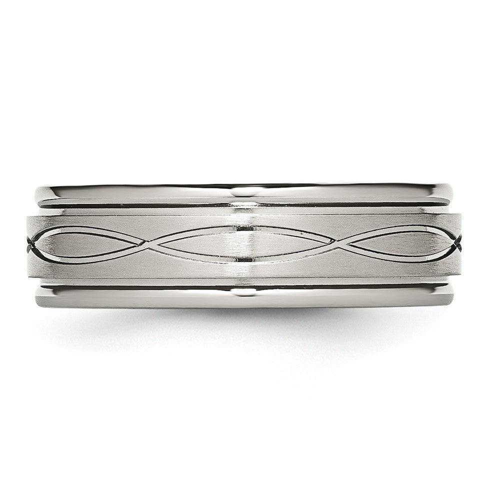 Stainless Steel Polished/Brushed Criss-cross Design 7mm Ridged Edge Band