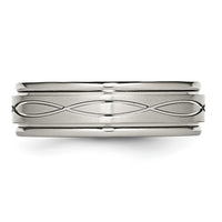 Stainless Steel Polished/Brushed Criss-cross Design 7mm Ridged Edge Band