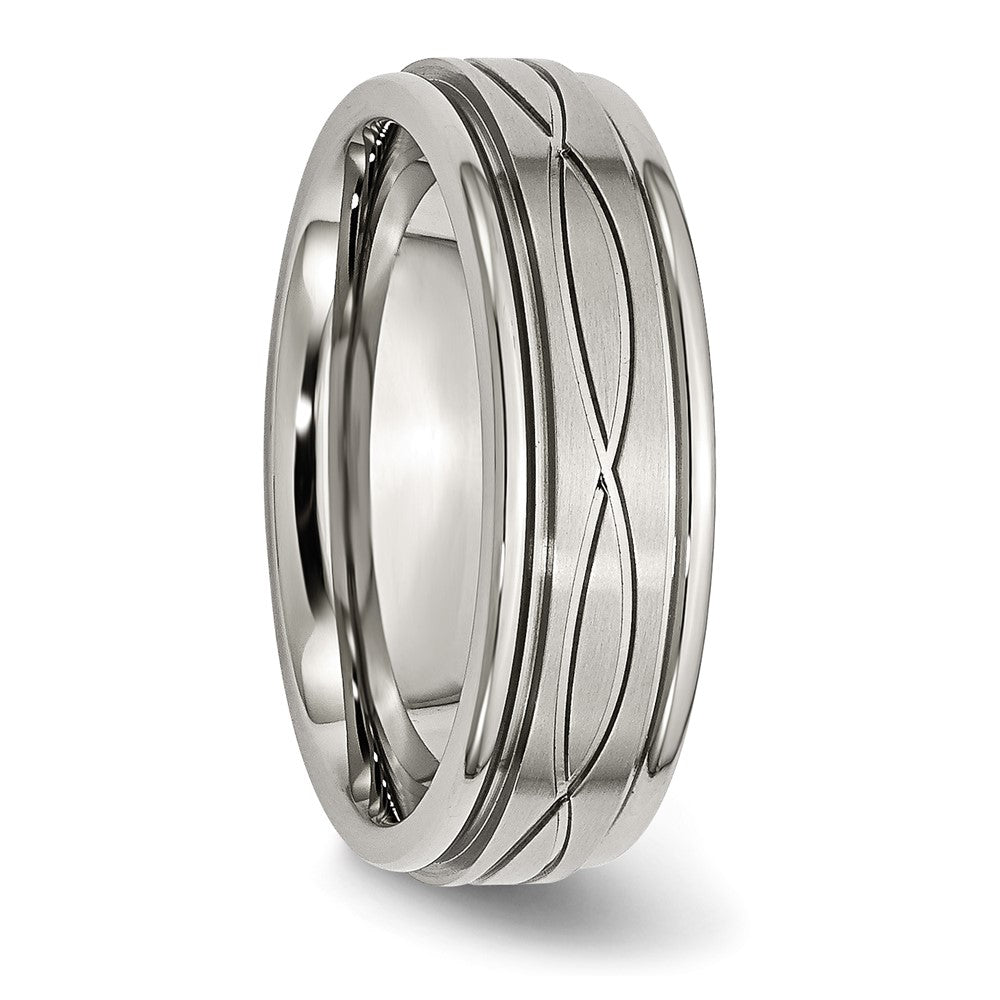 Stainless Steel Polished/Brushed Criss-cross Design 7mm Ridged Edge Band