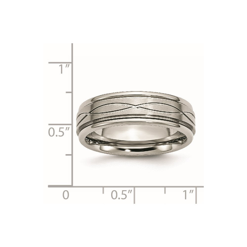 Stainless Steel Polished/Brushed Criss-cross Design 7mm Ridged Edge Band