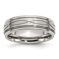 Stainless Steel Polished/Brushed Criss-cross Design 7mm Ridged Edge Band
