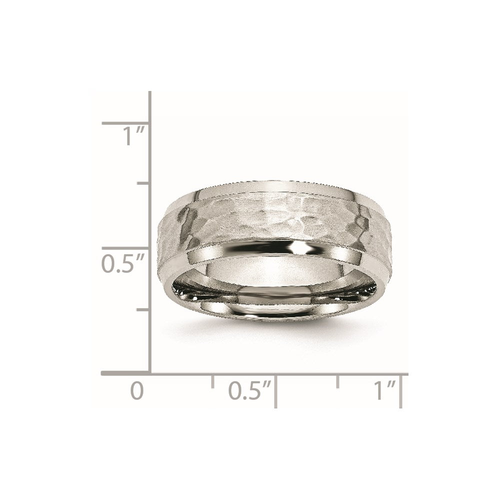 Stainless Steel Brushed Polished and Hammered 8mm Beveled Edge Band