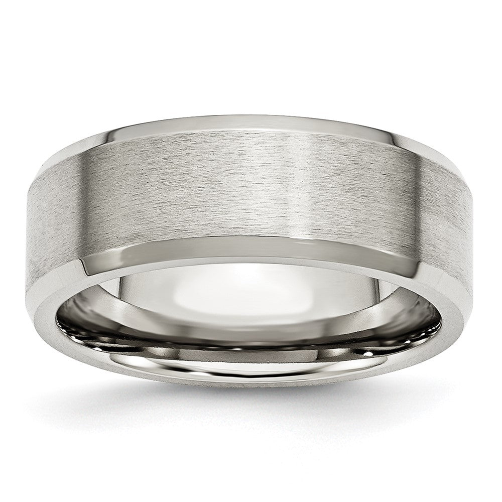 Stainless Steel Polished w/Brushed Center 8mm Flat Beveled Edge Band