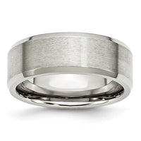 Stainless Steel Polished w/Brushed Center 8mm Flat Beveled Edge Band