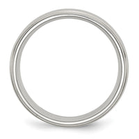 Stainless Steel Sterling Silver Inlay Brushed/Polished 8mm Ridged Edge Band
