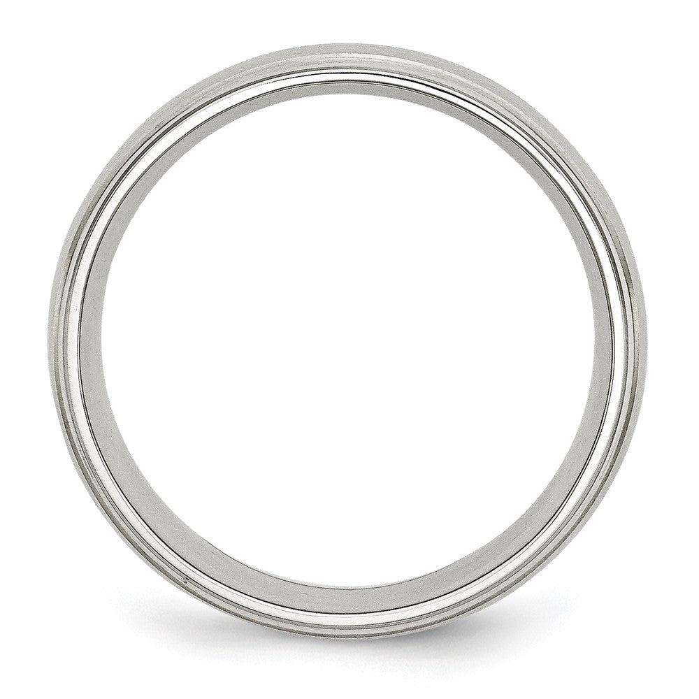 Stainless Steel Sterling Silver Inlay Brushed/Polished 8mm Ridged Edge Band