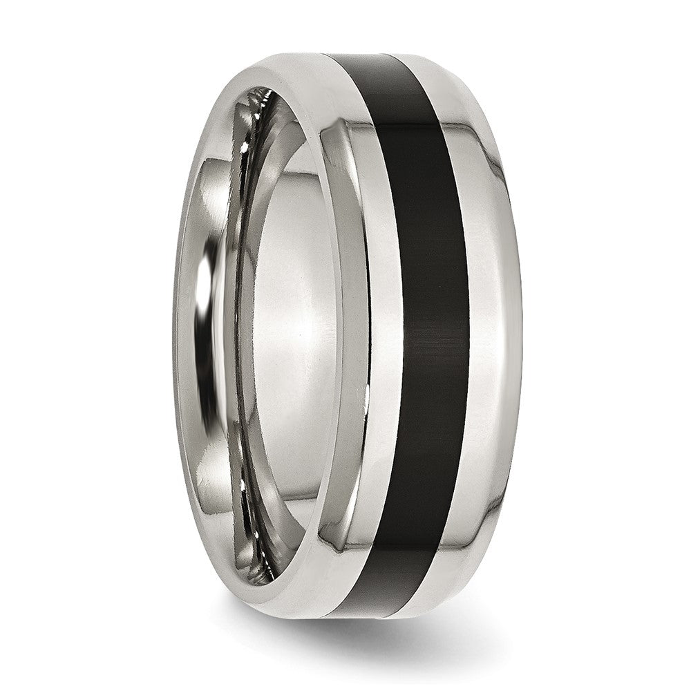 Stainless Steel Polished Black Enamel 8mm Beveled Edge Band