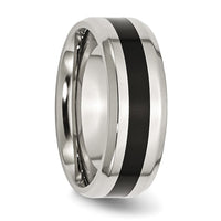 Stainless Steel Polished Black Enamel 8mm Beveled Edge Band