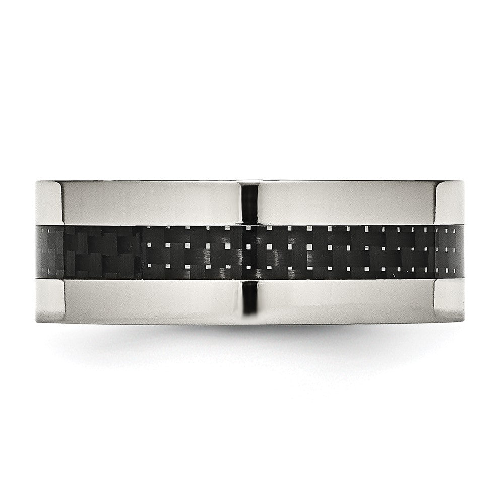 Stainless Steel Polished w/Black Carbon Fiber Inlay 8mm Flat Band