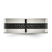 Stainless Steel Polished w/Black Carbon Fiber Inlay 8mm Flat Band