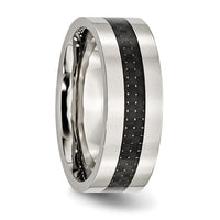Stainless Steel Polished w/Black Carbon Fiber Inlay 8mm Flat Band
