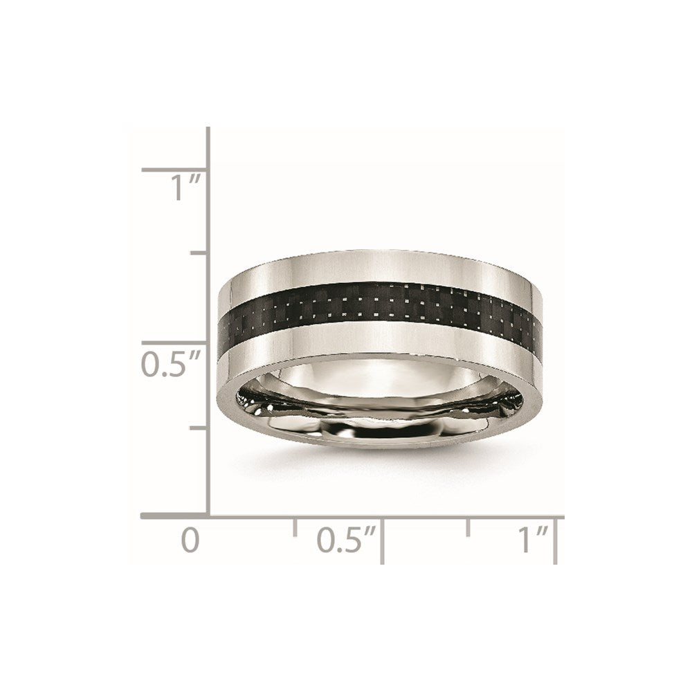 Stainless Steel Polished w/Black Carbon Fiber Inlay 8mm Flat Band